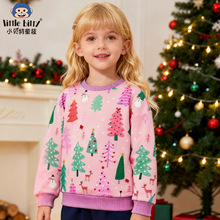 跨境童装25秋冬季圣诞节儿童长袖卫衣卡通圣诞印花图案套头衫批发