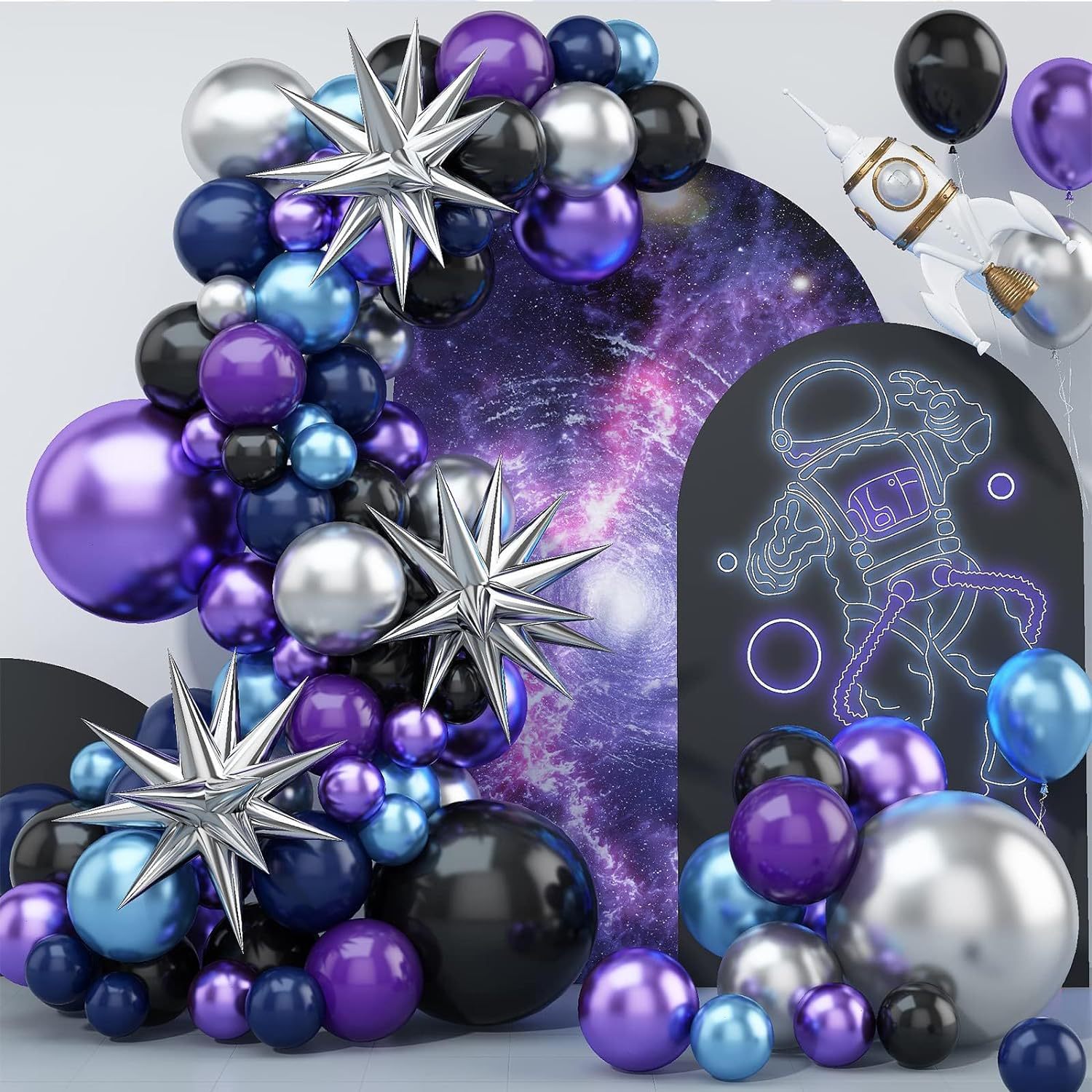 Metal blue silver space balloon