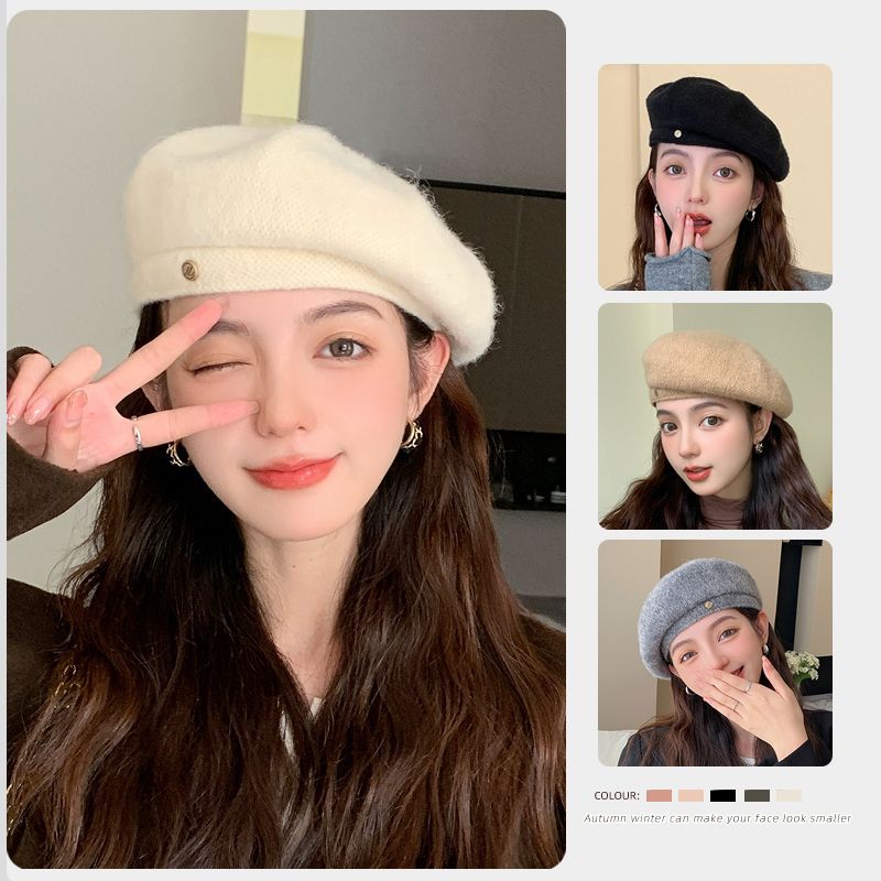 2024 Herbst und Winter Koreanische Ausgabe Internet Celebrity Fashion Baskenmütze Double Wear Vielseitiger Knospenhut Show Face Kleine Malermütze Weiblich_voghion.com