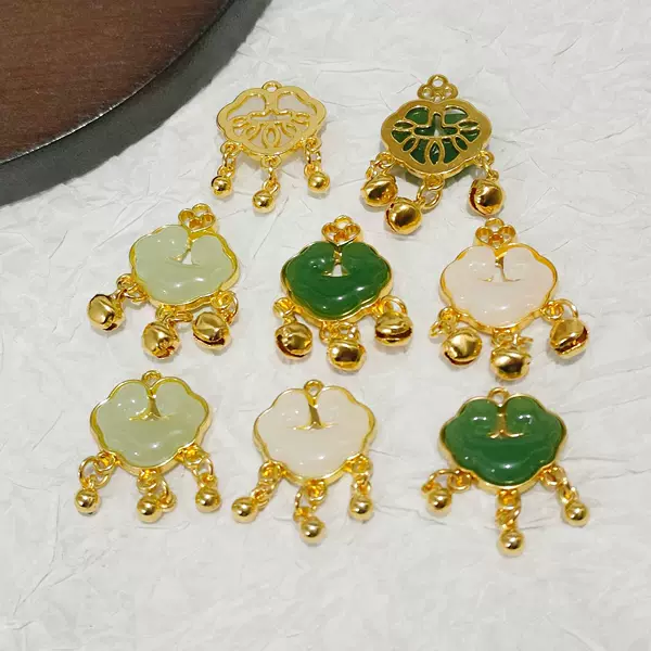 DIY Jade Ruyi Jewelry Accessories Peace Bell Lock Bracelet Necklace Pendant Inlaid Jade Niche Accessories Pendant