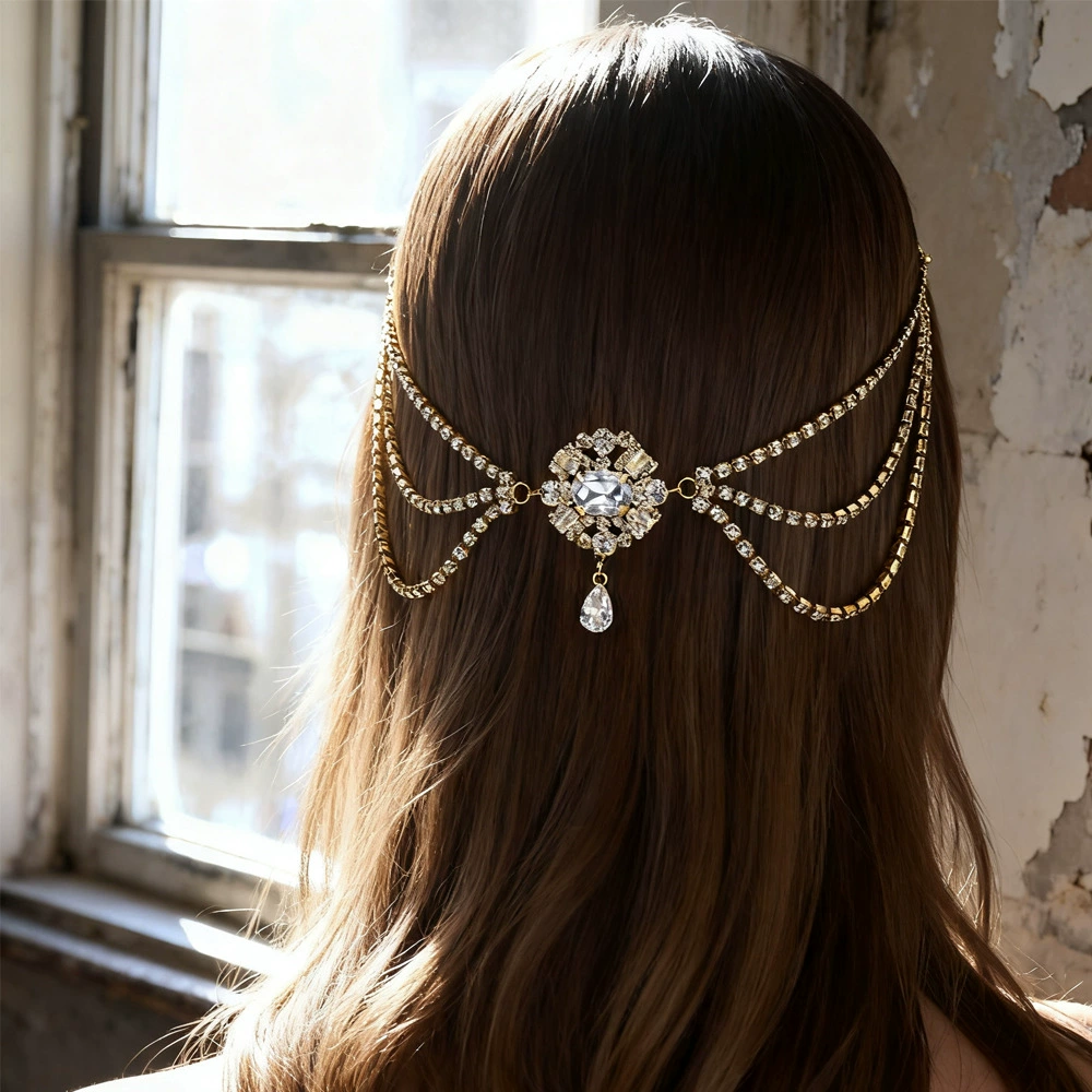 Внешняя торговля горячая распродажа многослойной цепочки для волос с капельками воды Простые и модные стразы