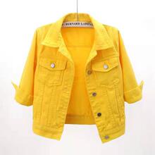 I 91312 Cropped Mid-sleeve Denim Jacket �̿�����ţ������