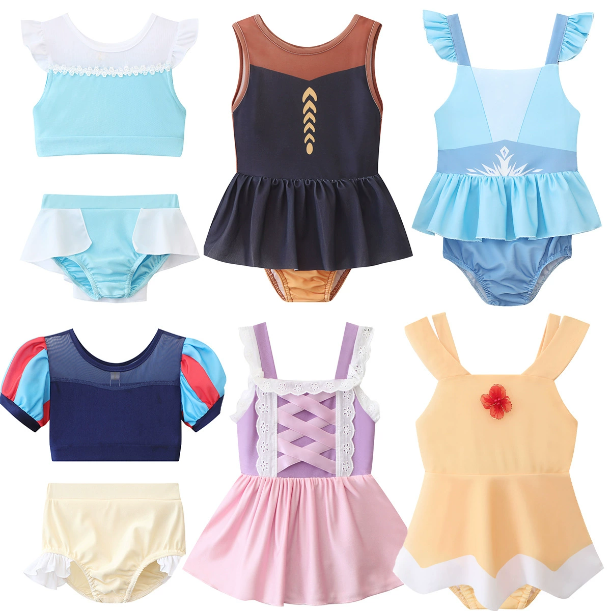 2023 раздельный купальник для маленьких и средних девочек Золушка Белоснежка Длинные волосы Платье принцессы Милая Внешняя торговля поколение волос