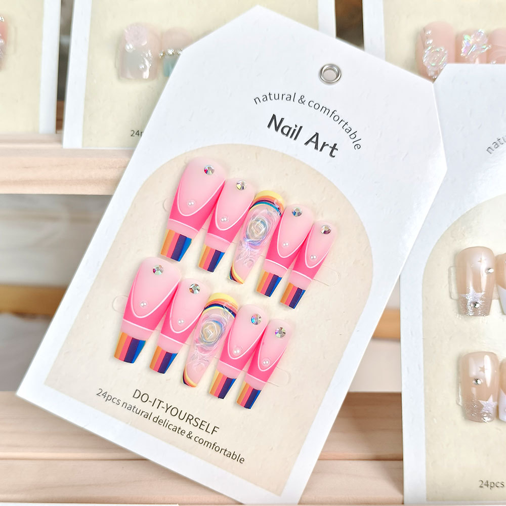 Ventas transfronterizas románticas de polvo de uñas, parches de uñas de lujo ligero, parches de uñas de atmósfera dulce y magnífica