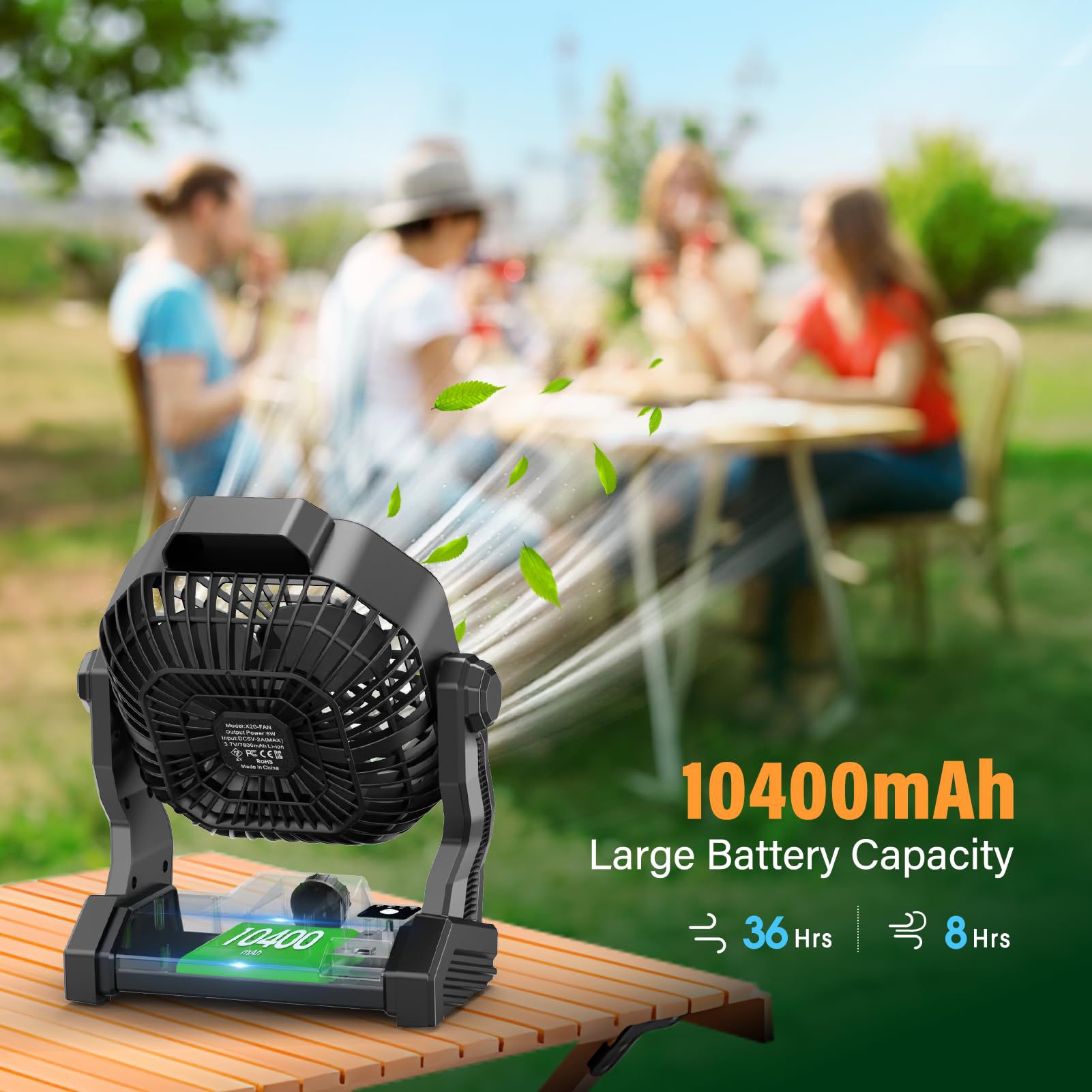 Lámpara Ventilador Solar de Camping 10400mAh 7W Recargable para Camping