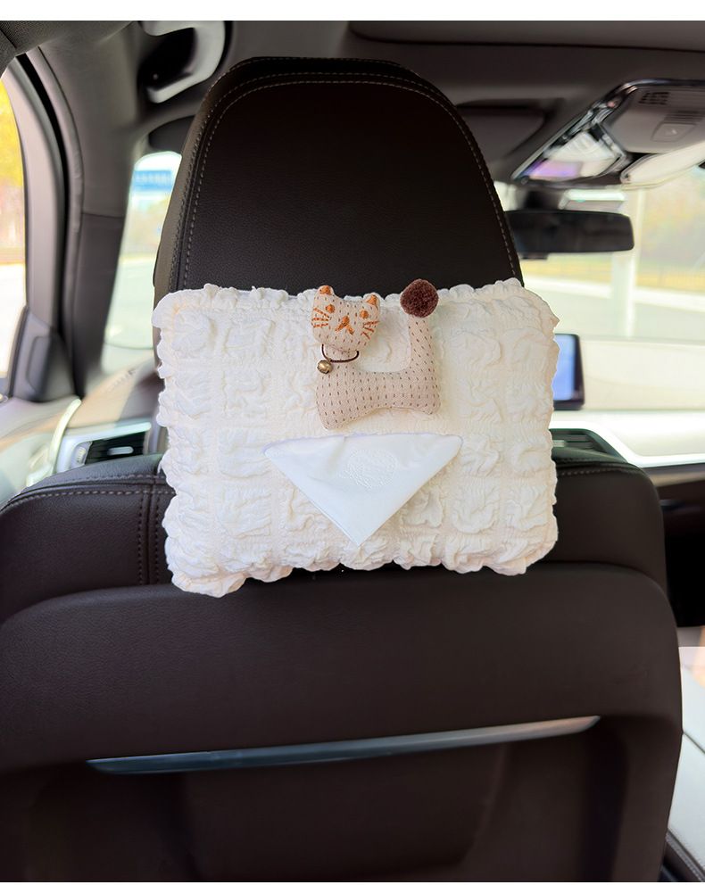 Car-Mounted Tissue Box Hanging Style Creative Cute Bell Cat Simple Armrest Box Car Tissue Box Hanging Bag Decoration for Women