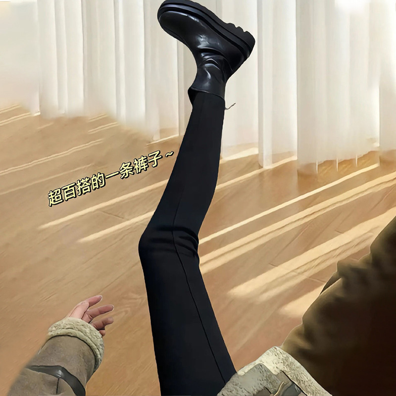 High-Waisted Fleece-Lined Thick Black Jeans for Women, Autumn and Winter New Pencil Slim Fit Stretchy Pants for Pairing with Boots