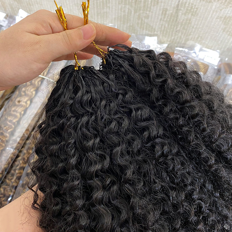 Peluca Crochet de Cabello Humano Rizado Afro Tejido a Mano para Mujeres