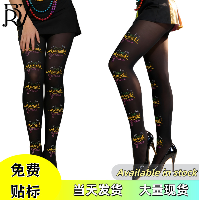 New Printed Letter Stockings for Carnival and Festival Parties, Sexy Black Women's Tights, Pantyhose Exclusively for Cross-Border Sales New Printed Letter Stockings for Carnival and Festival Parties, Sexy Black Women's Tights, Pantyhose Exclusively for Cross-Border Sales