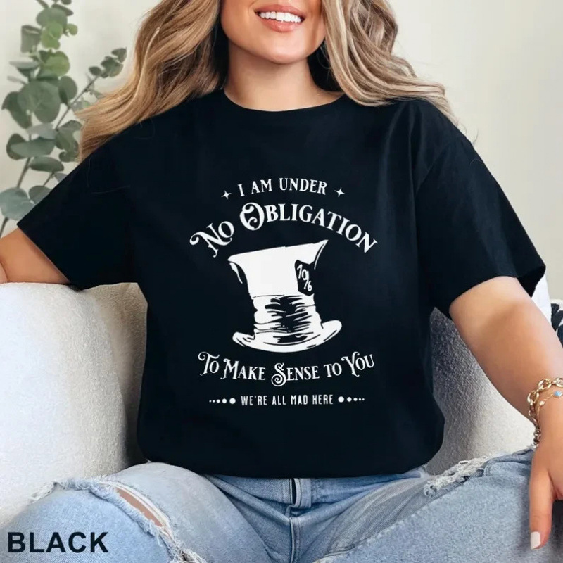 European Size Pure Cotton Alice in Wonderland Mad Hatter Print Pure Cotton Short-Sleeved T-Shirt