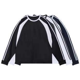 Sports and Leisure All-match Long Sleeve American Style Loose Stitching Contrast Color Crewneck Fitness Training Quick-drying T-shirt Printable Figure