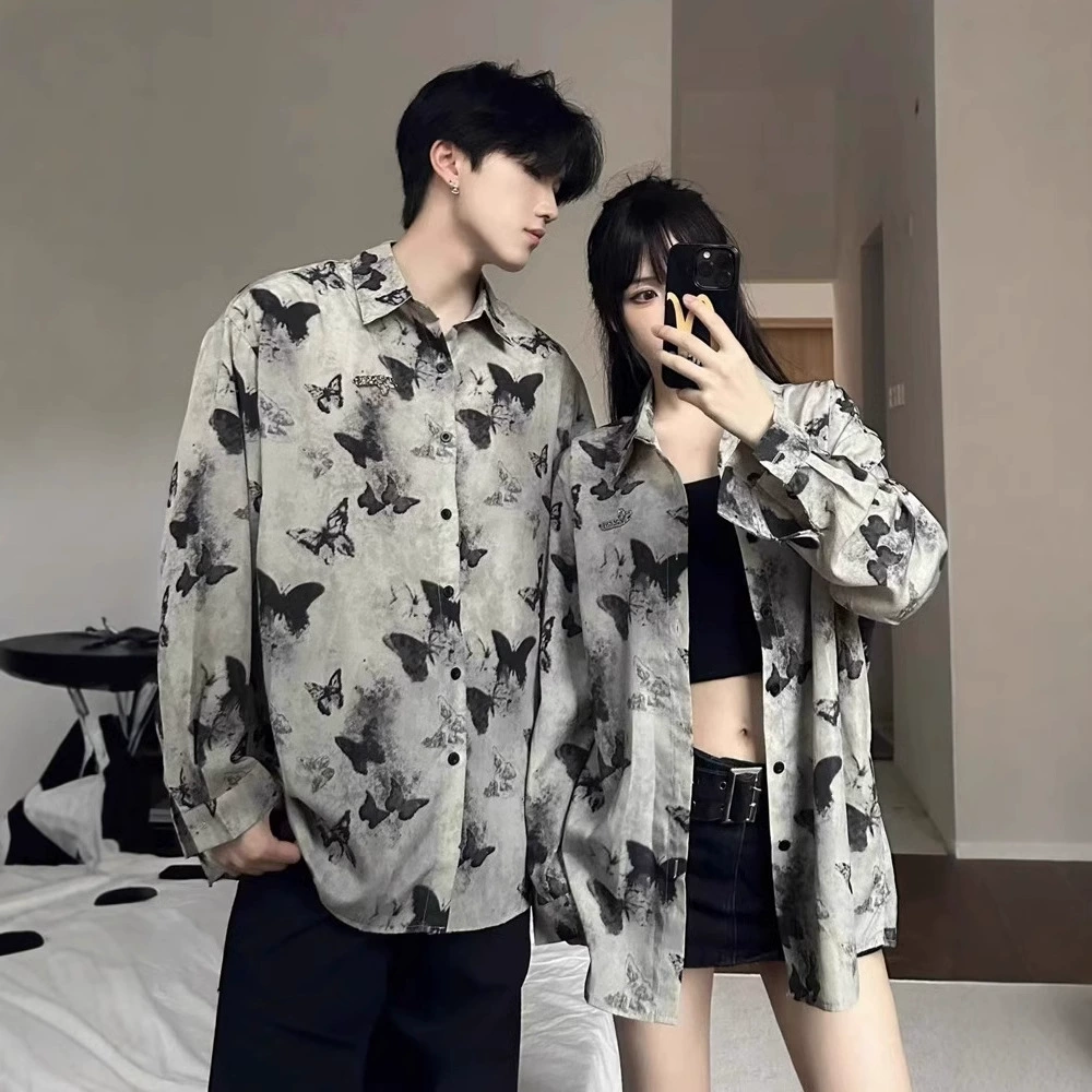 Трансграничный американский ретро-парный костюм дикая бабочка рубашка для мужчин и женщин ленивый ветер с длинными рукавами дизайн солнцезащитный крем тонкий пальто
