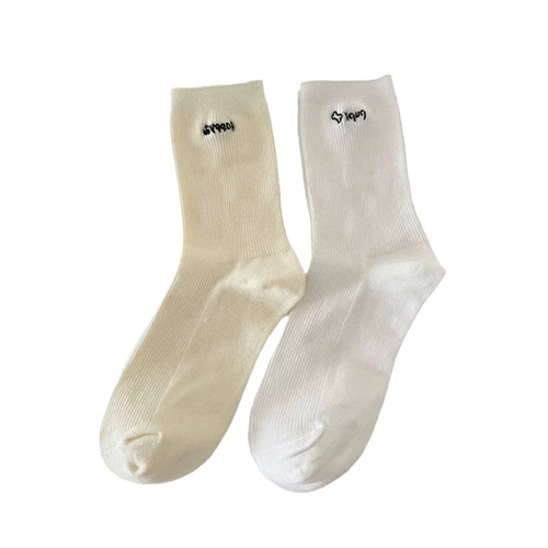 Solid Color Women's Crew Socks Summer Thin Version Ins Trendy Japanese Style Spring Autumn Cartoon Cute AB Striped Bunchy Long Socks