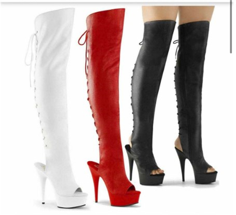 Botas de Fiesta de Tacón de Aguja de 15 cm con Punta Redonda, Botas de Verano con Tacón de Aguja Adhesivo, Hechas a Medida, Color Blanco Sólido, Talla Única, Tacón Ultra Alto image 7
