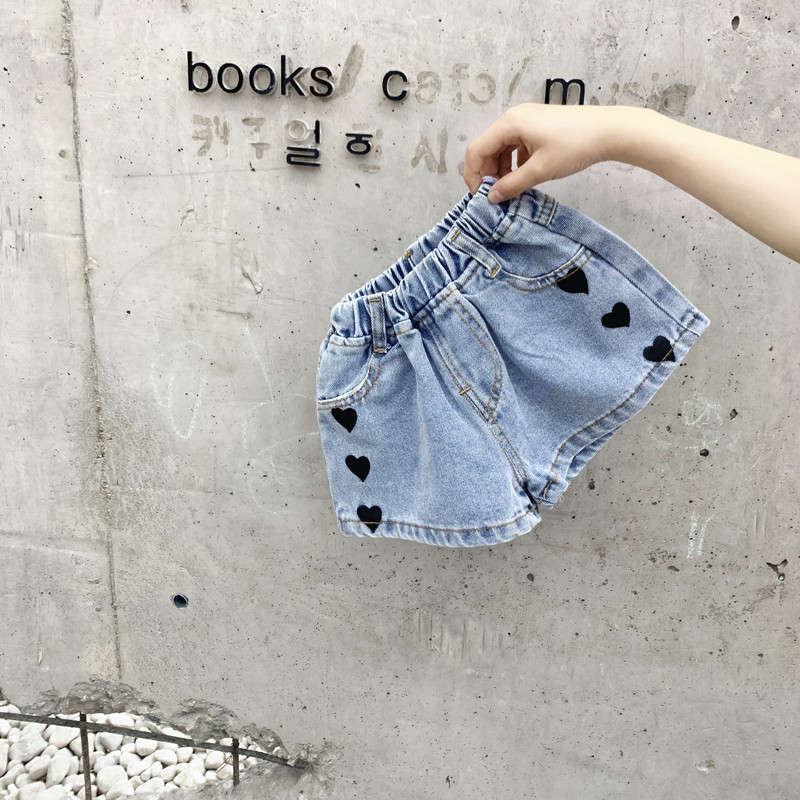 2021夏款新品童裤 儿童爱心印花牛仔短裤|ms