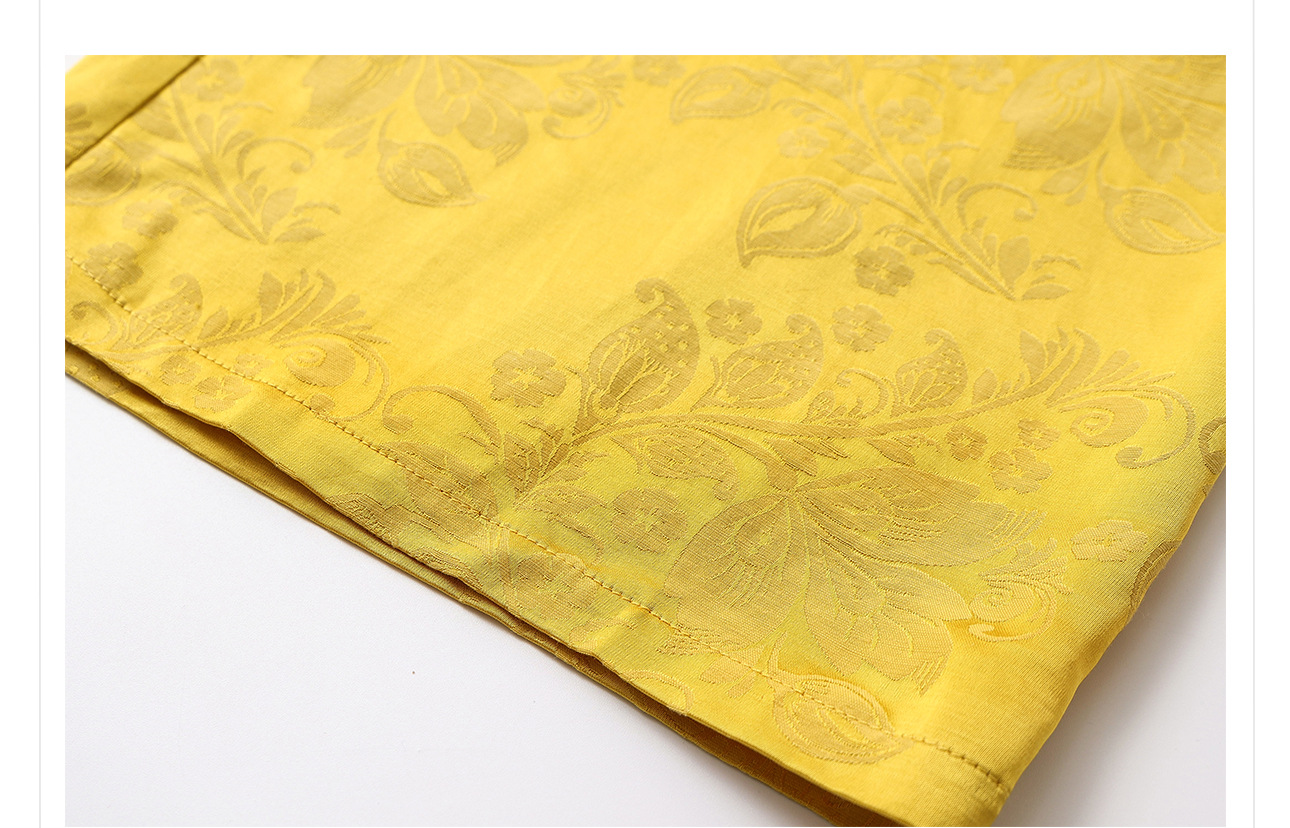 Bộ áo quần hai mảnh phong cách Trung Hoa mới cổ đứng jacquard mùa hè — Áo màu vàng, Quần dài màu vàng chi tiết 12