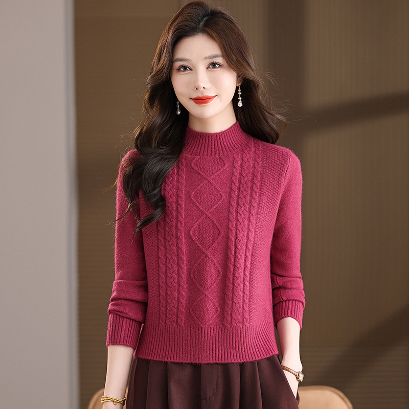 妈妈冬装绞花针织毛衣洋气保暖上衣中老年女秋冬时尚加厚打底衫女，女装针织衫/毛衣，妃慕昵服饰