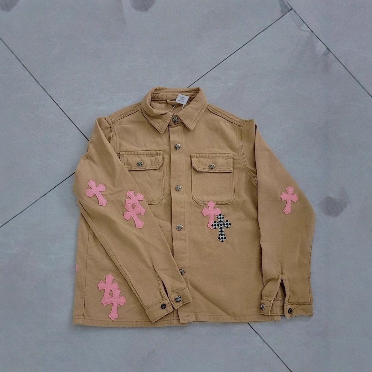 American Retro Embroidered Good Jacket Pearl Denim Men's Loose Light Luxury Trendy Casual Jacket Lapel Top