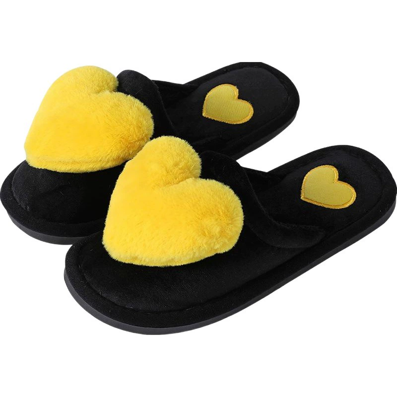 Оптовые осенне-зимние новые хлопковые тапочки в полу, Нескользящие теплые корейские женские домашние тапочки с мультяшным сердцем