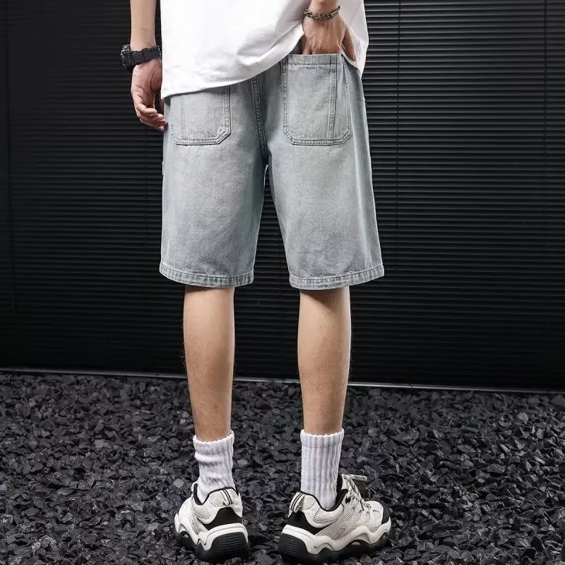 Vintage Star Print Denim Shorts for Men Loose Fit Casual Streetwear Summer Basketball Shorts Retro Style_viptrois.com
