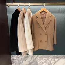 M家经典驼色双排扣羊绒大衣外套女101801短款小个子