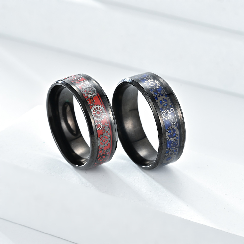Titanium Steel Material Casual Simple Style Gear Titanium Steel Enamel Couple Rings