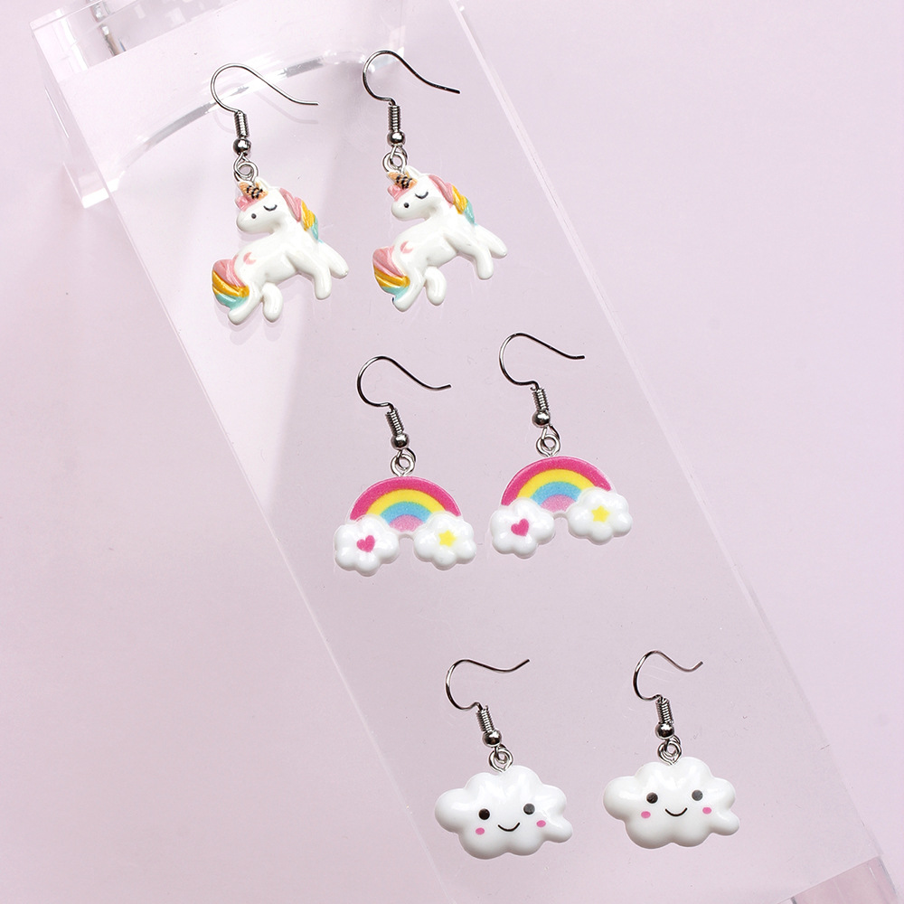 Fashion Crown Flower Resin Handmade Kidu0027S Drop Earrings 3 Pairs