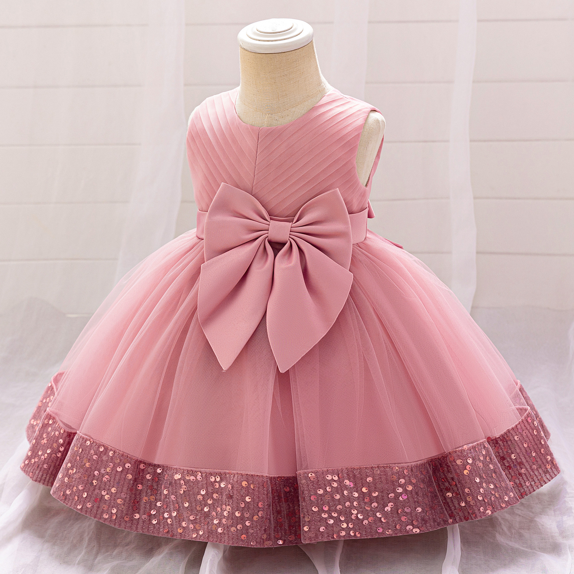 Amazon nuevo vestido de niñas bebés mallas esquinillas encaje vestido de princesa puff vestido de desfile infantil