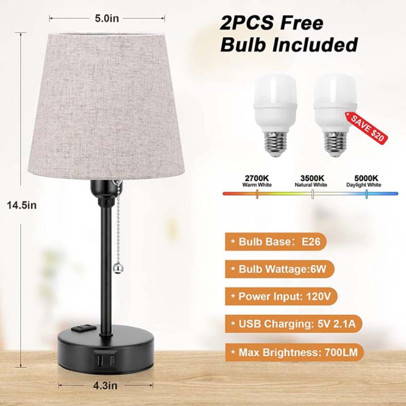Amazon AliExpress Taye c USB Phone Charging Fabric Table Lamp Living Room Bedroom Lamp US Standard Zipper Switch
