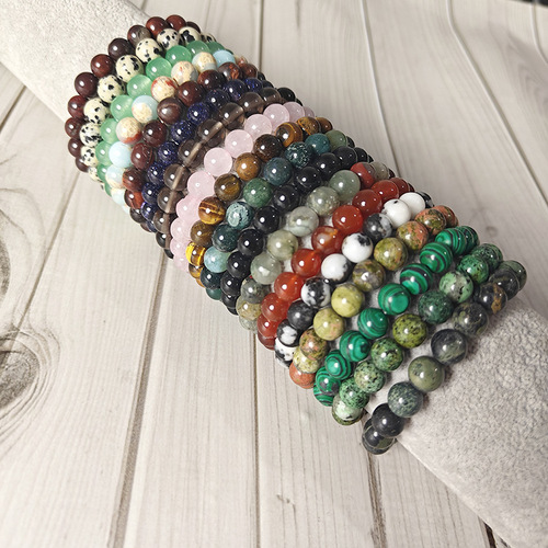 European and American cross-border Temu best-selling stone bracelets 8mm elastic cord malachite agate simple men's bracelet women
