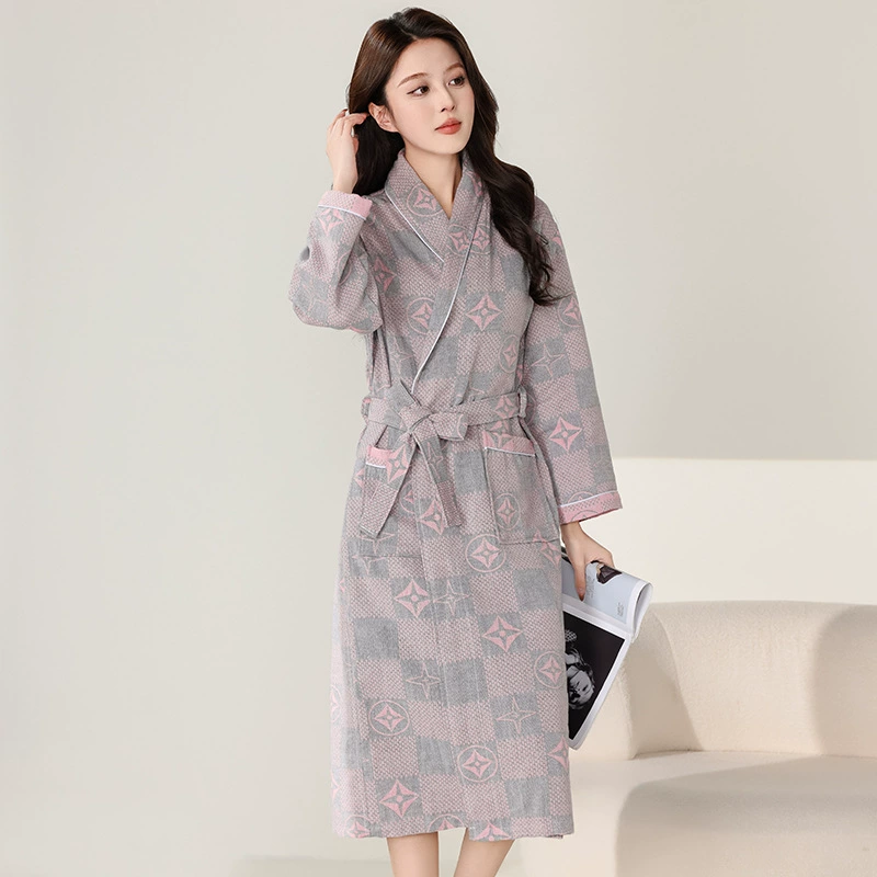 Двухслойные марлевые халаты весной и летом тонкий отель пара ночная одежда для мужчин и женщин