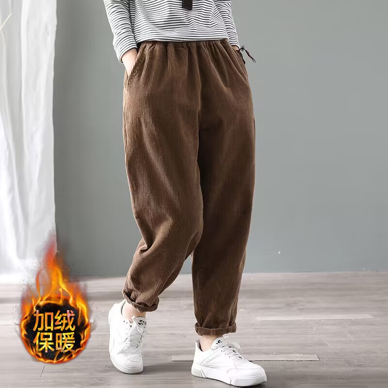Women's New Autumn and Winter Loose-Fitting Large-Size Corduroy Cold-Resistant Fleece-Lined Thickened Versatile Casual Harem Warm Pants Women's New Autumn and Winter Loose-Fitting Large-Size Corduroy Cold-Resistant Fleece-Lined Thickened Versatile Casual Harem Warm Pants