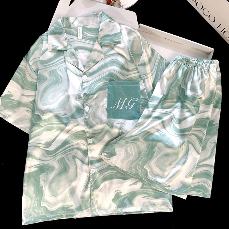 Summer New Pajamas Men's Ice Silk Short-Sleeved Thin Light Luxury Youth Handsome Men's Pajamas Summer Home Wear Set