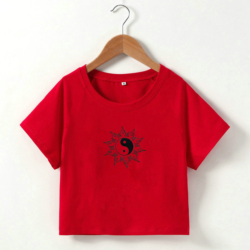 Printing Slim Short-Sleeved Cropped T-Shirt NSOSY111832