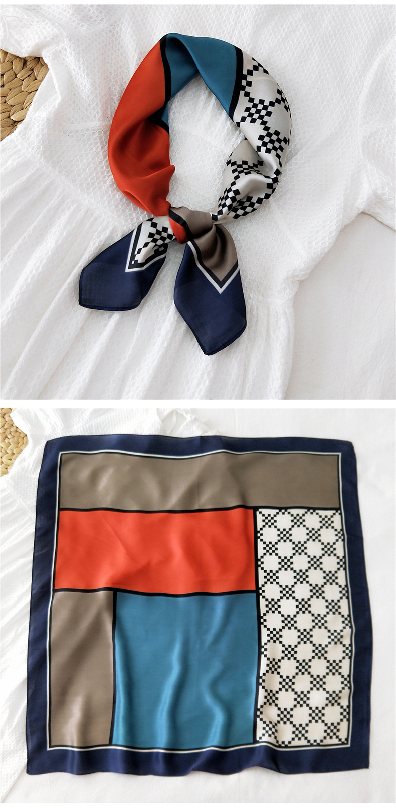 50g Weight Silk Scarf Classification Travel Occasion Silk Material Unisex Gender Printing Design Sweet Style Khaki, Grey, Red, Green, Blue, Black Color Simple Retro Square Scarf 11