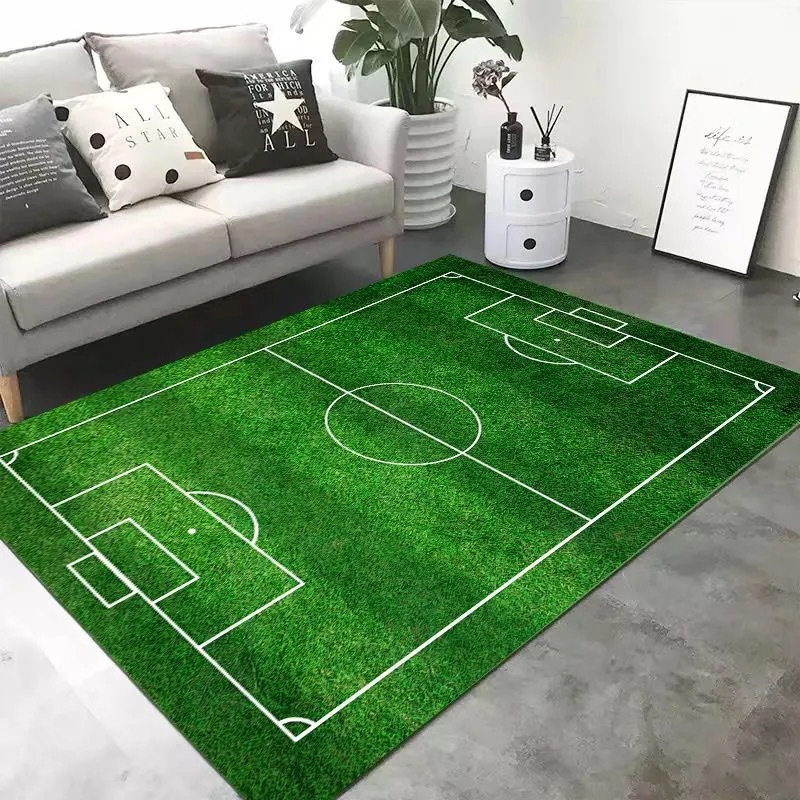 Alfombra de fútbol verde de cristal transfronteriza sala de estar dormitorio área de juegos para niños decoración de fanáticos de fútbol