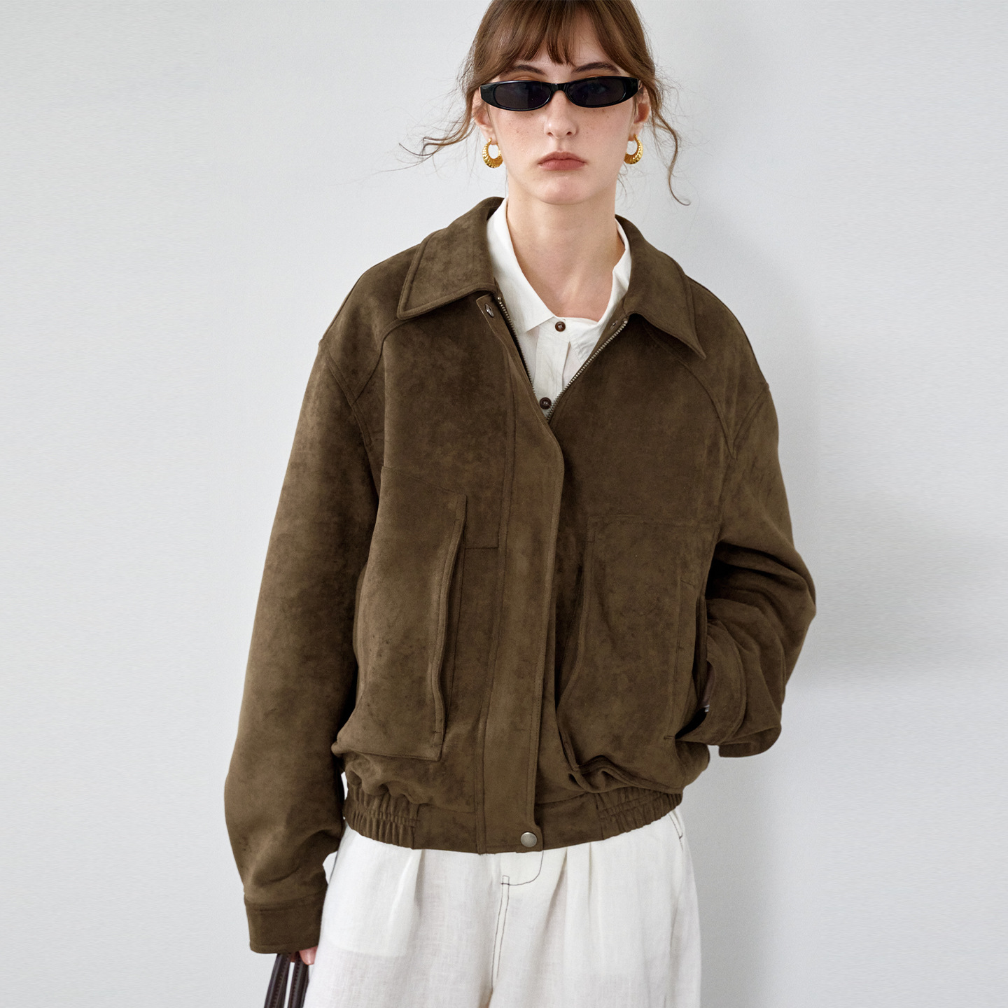 Amazon cross-border suede lapel jacket for women, autumn and winter, high-end style, three-dimensional cut, windproof bomber jacket