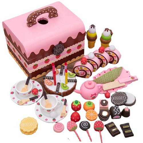 Wooden Girl First Birthday Cake Simulation Fruit Cutout Toy Wooden Boy Kitchen Play House Set