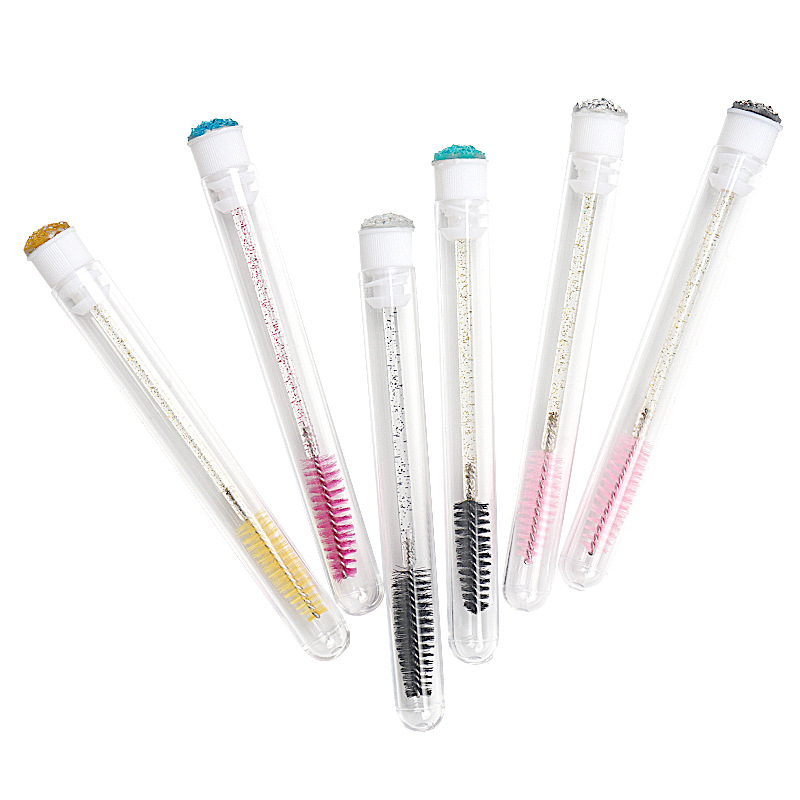 Cepillo para pestañas con tubo perforado, cepillo para pestañas desechable con varilla de cristal, peine para cejas, cepillo para pestañas portátil para maquillaje