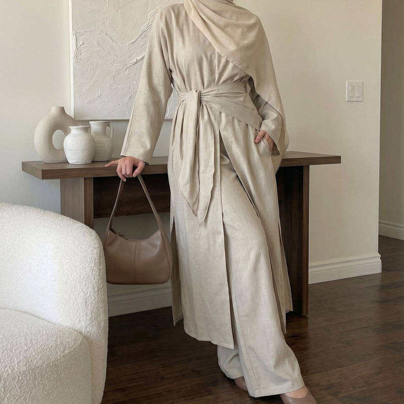 Cross-Border Foreign Trade Turkish Elegant and Stylish Tie-Waist Slimming Long-Sleeve Solid Color Women's Dress Cross-Border Foreign Trade Turkish Elegant and Stylish Tie-Waist Slimming Long-Sleeve Solid Color Women's Dress