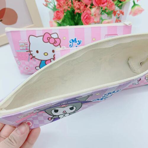 Cute Cartoon Single-layer Pen Bag PU Flat Zipper Bag Sanrio Kurumi Cinnamon Dog Stationery Bag Pencil Case 