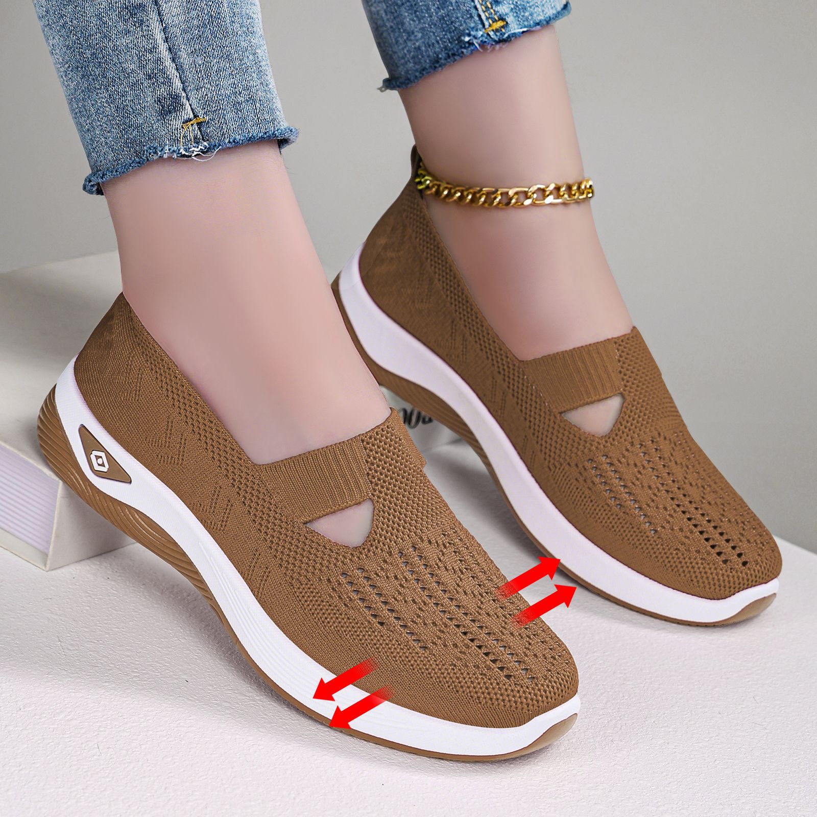 Zapatos casuales para mujer, envío directo transfronterizo TEME, zapatos de mujer de punto transpirable, zapatos de tela poco profundos, zapatos ligeros de una sola pieza