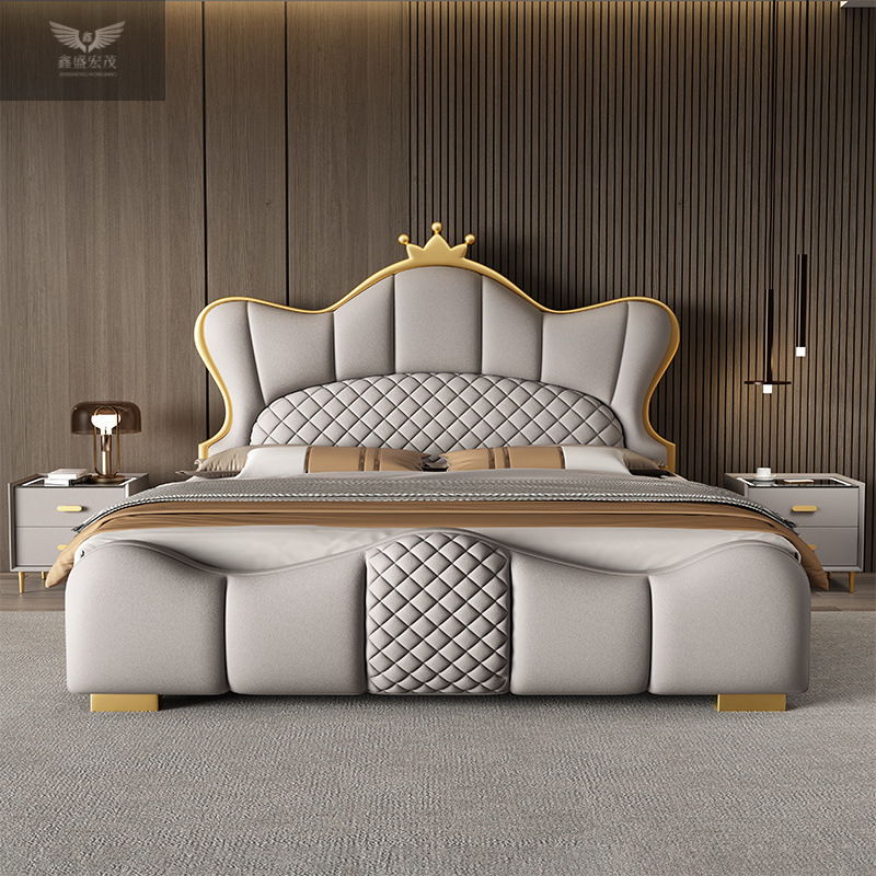 Cama doble de cuero de lujo moderna y simple italiana de lujo nuevo estilo de alta gama en línea bolsa de almacenamiento cama de boda