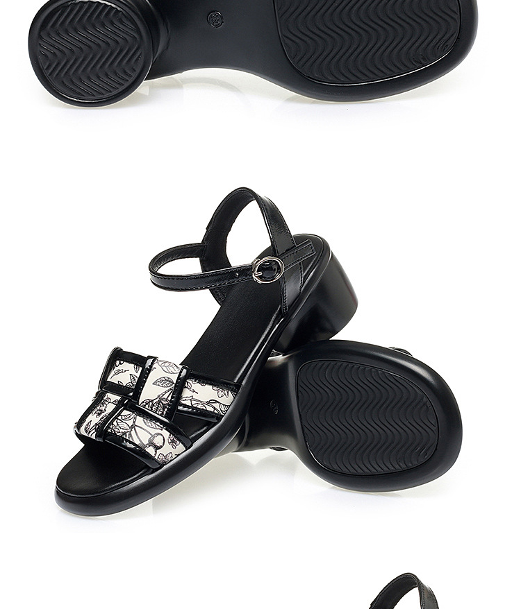 Sandal nữ quai ngang đan dây gót vuông đế dày — màu đen chi tiết 16