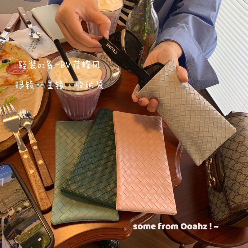 【91%率】BV风~简约眼镜包纯色编织PVC革眼镜墨镜收纳袋批发