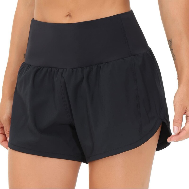 Cross-border women's high-waisted quick-dry sports shorts with mesh lining and zipper pockets for fitness activities Cross-border women's high-waisted quick-dry sports shorts with mesh lining and zipper pockets for fitness activities