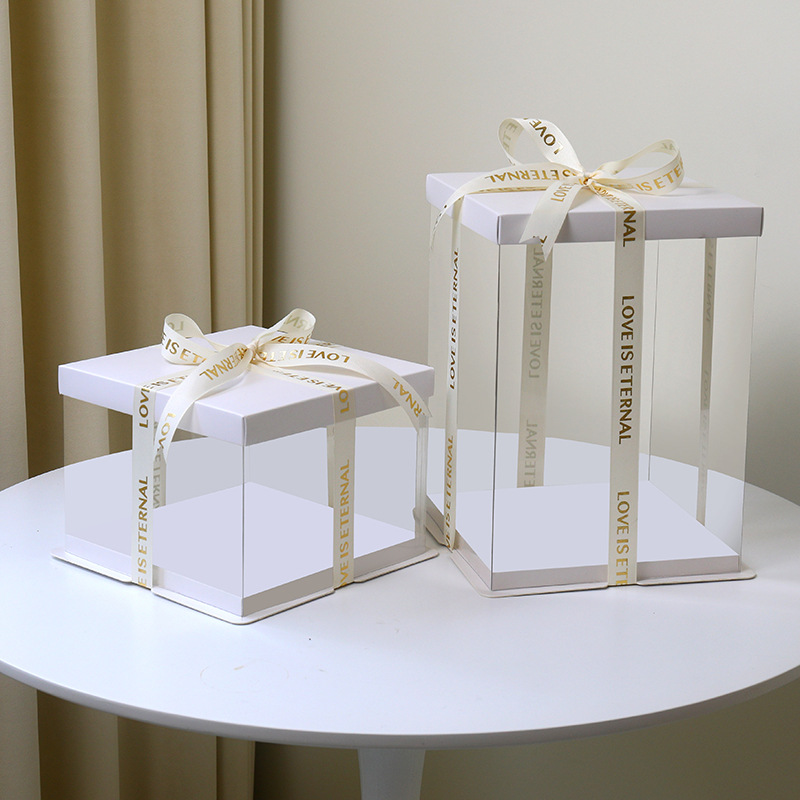 White transparent cake box white card birthday cake packaging box baked food packaging box factory foreign trade PET food