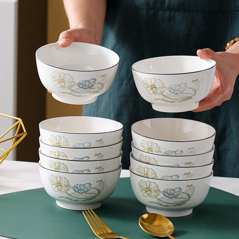 Chinese-Style Elegant Ceramic Tableware Set Gift Box Rice Bowl Dish Plate Soup Bowl Hexagonal Plate Fish Plate Ai Lian Shuo