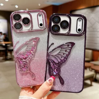 电镀梦蝴蝶流沙适用iPhone18promax手机壳闪粉苹果16/17/14保护套