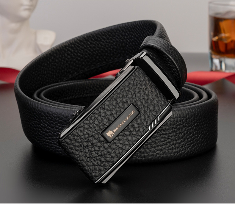 Genuine Full-Grain Soft Leather Men's Automatic Buckle Belt Premium Quality Genuine Leather Business Versatile Style New Model Men's Waist Belt
